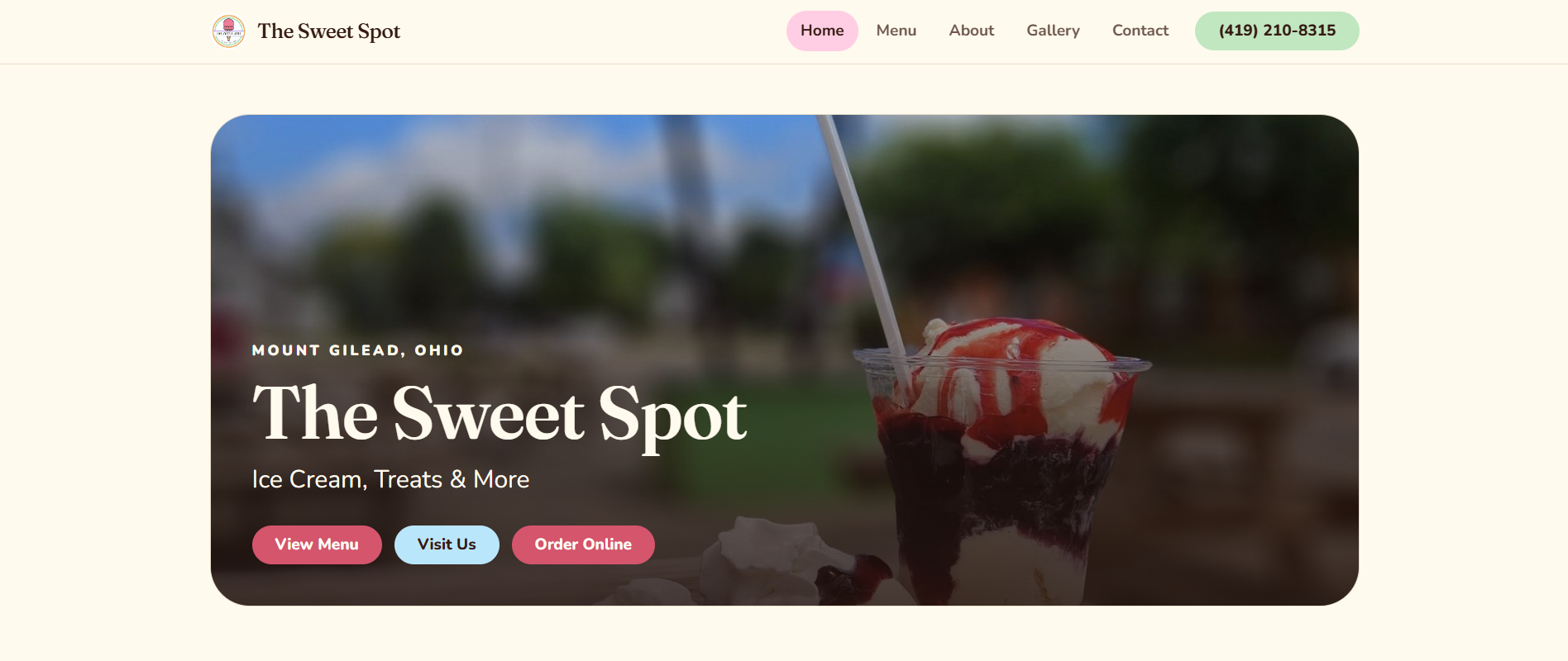 Website design preview for The Sweet Spot