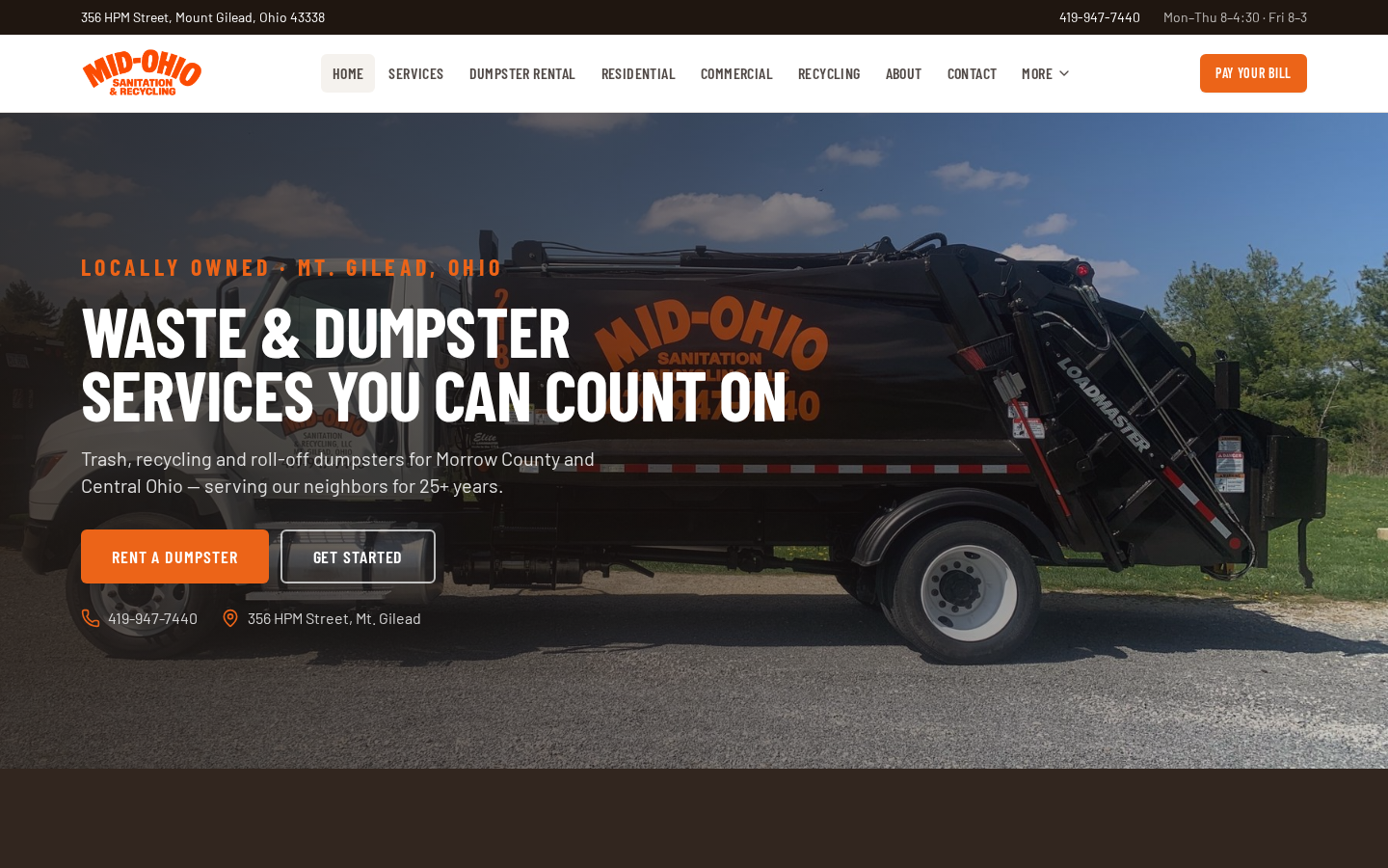 Website design preview for Mid-Ohio Sanitation & Recycling