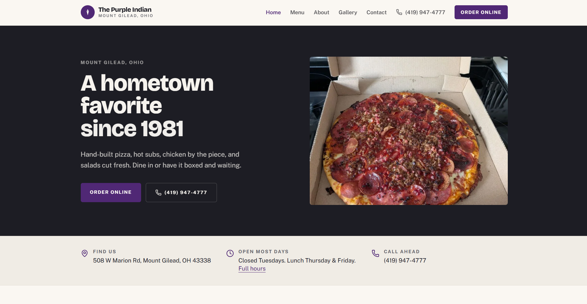 Website design preview for Purple Indian