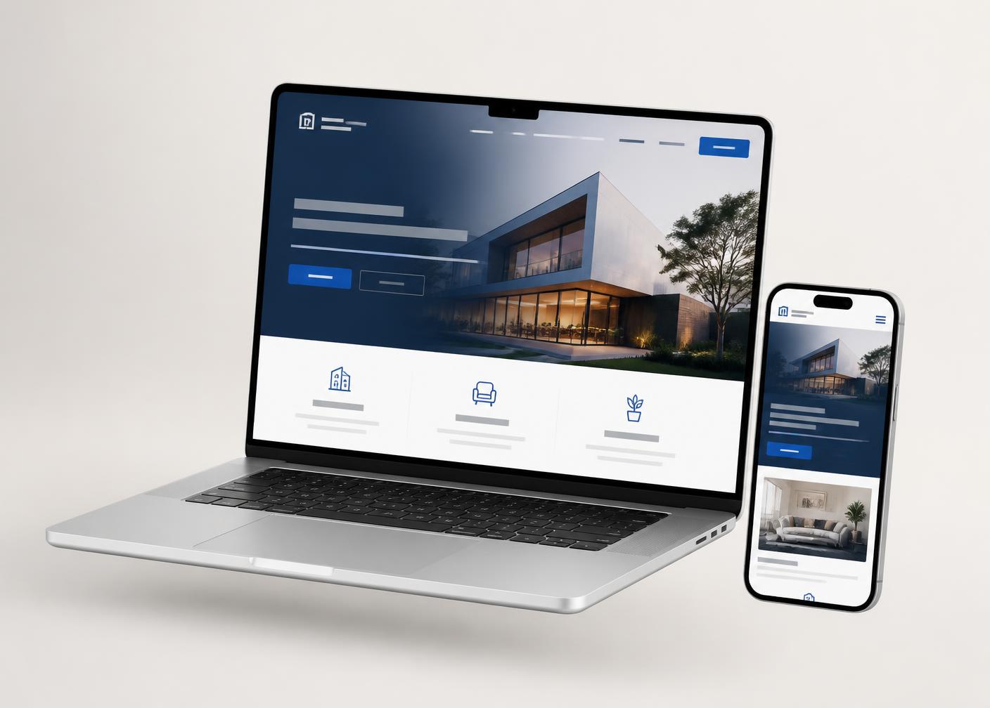 A custom small business website shown on a laptop and a phone